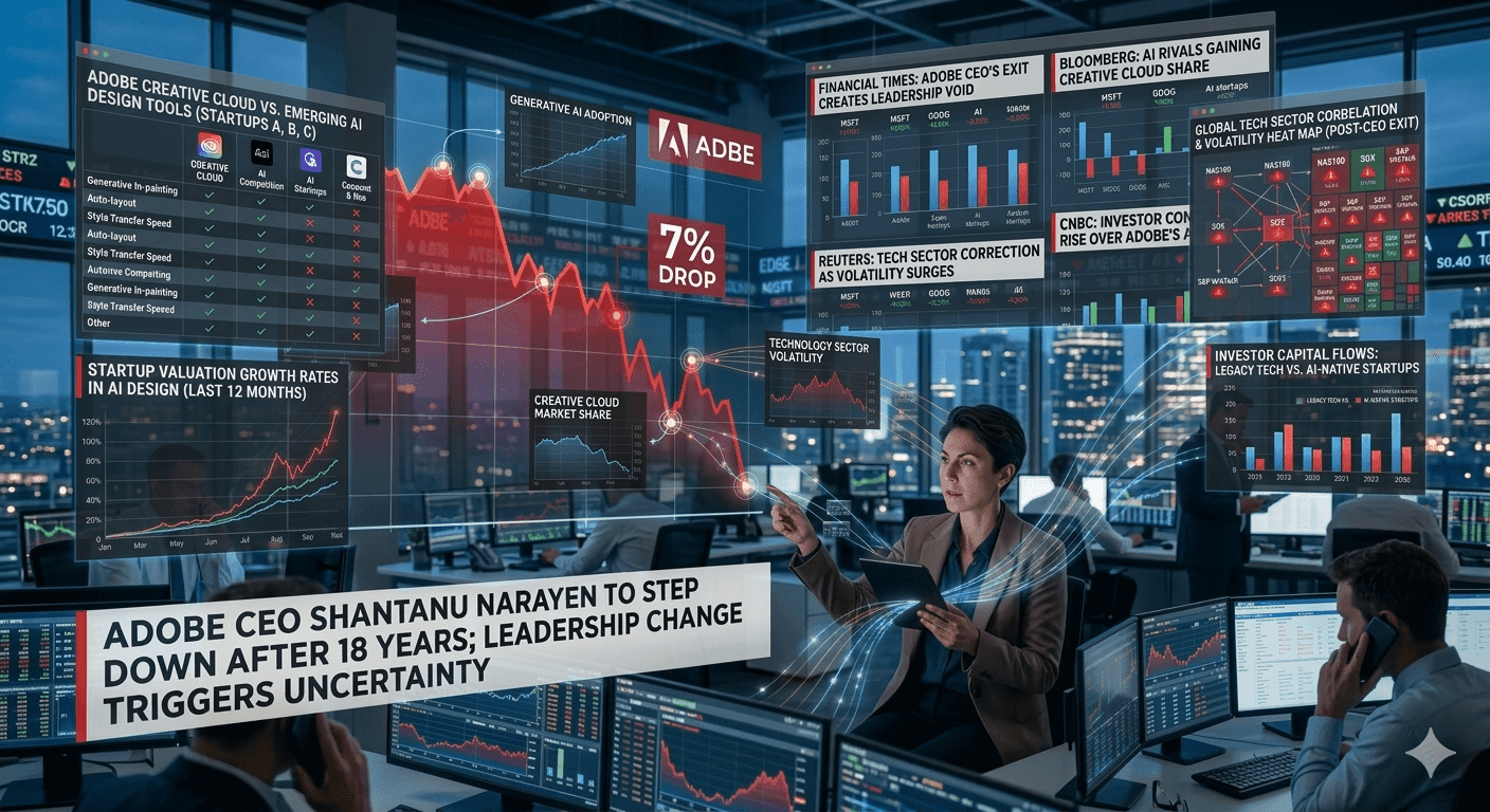 Adobe Stock Shock: Shares Fall 7% as CEO Shantanu Narayen Ends 18-Year Leadership